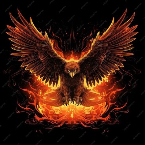 Premium Photo | Phoenix bird with spread wings in fire on dark background Fire Eagle, Phoinex Bird, Phoenix Background, Images Of Phoenix Bird, Dark Phoenix Wallpaper, Phoenix Laptop Wallpaper, Ice Phoenix Bird, Phinex Fire Bird Wallpaper, Phoenix Artwork