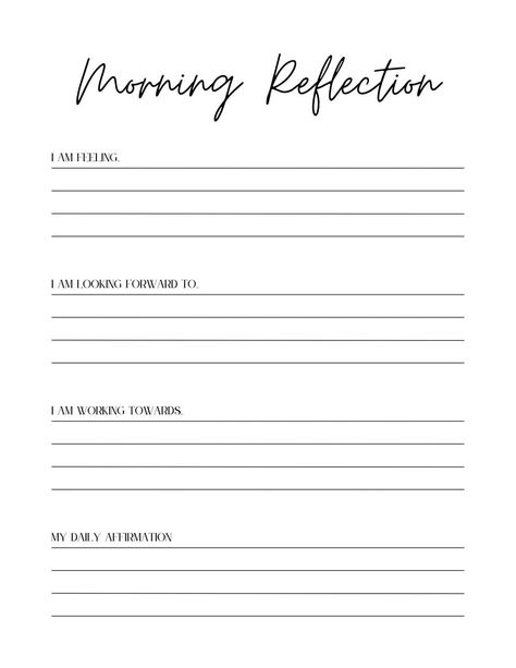 Morning Gratitude Journal Template, Daily Affirmations Template, How To Reflect On Your Day, Day Review Journal, Self Reflection Template, Day Reflection Journal, Morning Journal Template, Daily Reflection Journal Template, Guided Journaling