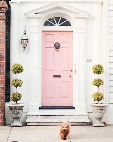 Pink front door Pink Front Door, Front Door Inspiration, Beautiful Front Doors, Door Inspiration, Pink Door, Front Door Colors, Design Exterior, Elle Magazine, Pink Houses