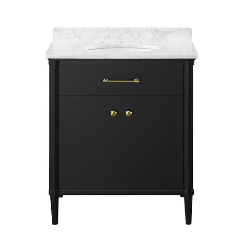 allen + roth Rian 30-in Onyx Black Undermount Single Sink Bathroom Vanity with White Engineered Marble Top in the Bathroom Vanities with Tops department at Lowes.com 30 Inch Vanity, Marble Mirror, Powder Bathroom, Small Bathroom Vanities, Black Vanity, Single Sink Bathroom, Allen Roth, Bathroom Size, Bathroom Top