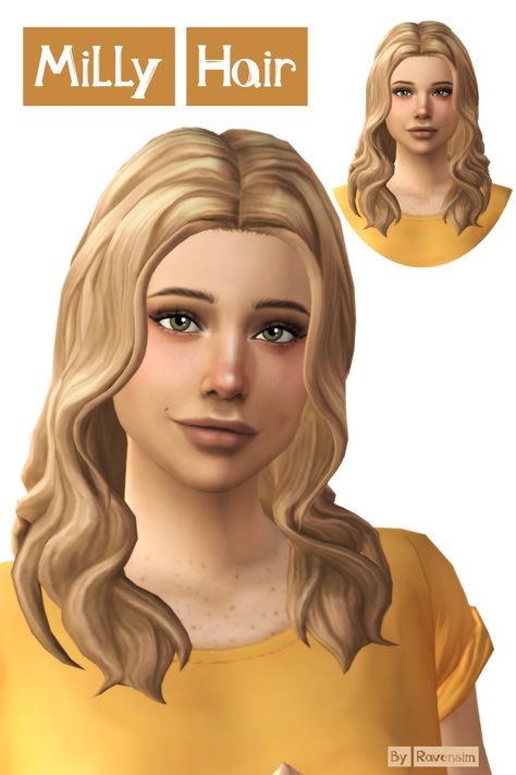 Milly Hair | RavenSim on Patreon Straight Wavy Hair, 12 Wallpaper, Cc Hair, Curly Bun, Blonde Wavy Hair, Medium Blonde, Sims Hair, Best Sims, Short Wavy Hair