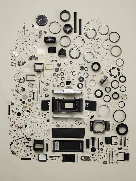 The Art of Meticulous Disassembly by Todd McLellan Fotocamere Vintage, Things Organized Neatly, Pentax K1000, Dslr Photography Tips, Camera Parts, Pentax Camera, Camera Photos, Old Cameras, Dslr Photography