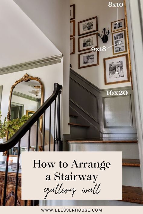 How to hang a stairway gallery wall using 1 simple trick + frame sizes we used in ours so you can get the look.