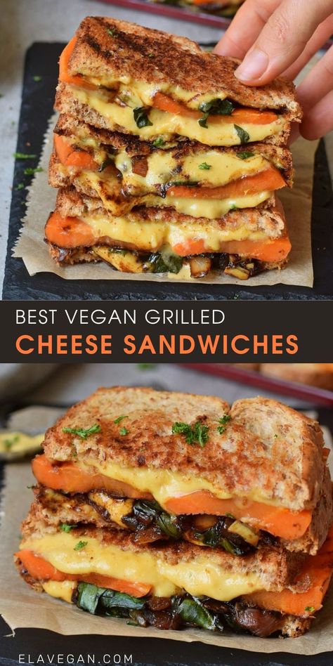 Homemade Vegan Cheese, Vegan Grilled Cheese, Protein Sandwich, Vegan Sandwich Recipes, Quick Vegan, Vegan Grilling, Grilled Cheese Sandwiches, Vegan Snack, Veggie Sandwich