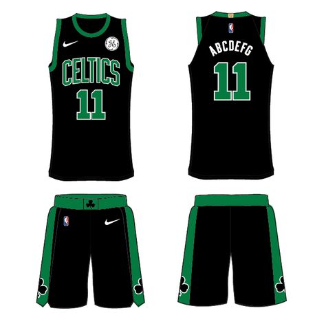 Boston Celtics Uniform Alternate Uniform (2017/18-Pres) - Statement edition black uniform with green 'CELTICS' word mark across chest. SportsLogos.Net Boston Celtics Jersey, Boston Celtics Logo, Nba Uniforms, Black Uniform, Word Mark Logo, Virtual Museum, Sports Logos, Nba Teams, Jersey Design