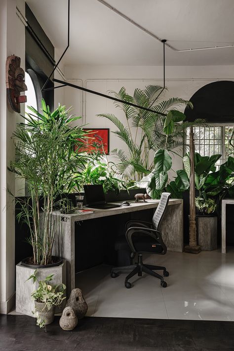 Workers of Art on their penchant for tropical brutalism and the unexpected red theory Tropical Brutalism, Brutalism Interior, Red Theory, Design Studio Space, Biophilic Architecture, Private Workspace, Individual Space, Tropical Architecture, Stunning Interior Design