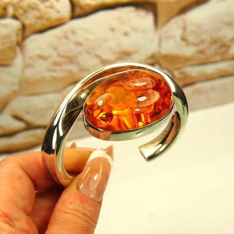 HUGE AMBER BRACELET 925 Sterling Silver, Signed H J Zdanowscy, Rare To Find Modernist Jewelry, Collectible Amber, Unique Gift for Her by ANTIQUE4YOU on Etsy Rare Gifts, Modernist Jewelry, Jewelry Showcases, Amber Bracelet, Bangles Bracelets, Amber Stone, Unique Bracelets, Amber Jewelry, Unique Gifts For Her