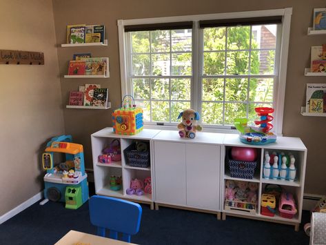 Ikea picture shelves and Ikea Eket for toy storage Ikea Eket Playroom, Ikea Eket Kids, Eket Playroom, Eket Ikea Ideas Kids, Dog Toy Storage Ideas, Ikea Toddler Room, Ikea Picture Shelves, Ikea Eket Hack, Eket Ikea