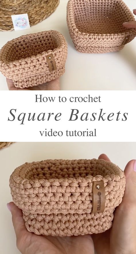 Crochet Square Basket, Square Basket, Crochet Basket Pattern Free, Crochet Storage Baskets, Crochet Bowl, Crochet Storage, Square Baskets, Fabric Christmas Ornaments Diy, Patterns Fabric