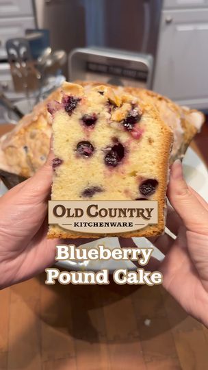 4.7K views · 162 reactions | This Mile High Blueberry Pound Cake recipe is moist, buttery, and bursting with juicy blueberries in every bite! Find the recipe in the comments. | Old Country Kitchenware | Old Country Kitchenware · Original audio Blueberry Pound Cake Recipe, Pound Cake Muffins, Dessert Loaf, Blueberry Pound Cake, Buttermilk Pound Cake, Moist Cake Recipe, Pound Cake Recipe, Homemade Sweets, Lemon Glaze