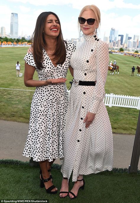 Twinsies: Priyanka giggled at the fact that her dress was very similar to Nicole Kidman's ... Dots Fashion, Polka Dots Outfit, Polka Dots Fashion, Dresses Royal, Nicole Kidman, Priyanka Chopra, Royal Fashion, Polka Dot Dress, Polyvore Outfits