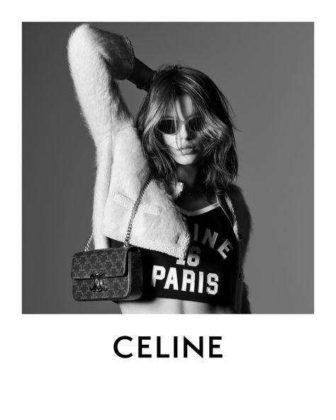 Celine summer 2022, Kaia Gerber by Hedi Slimane Celine Campaign, Hedi Slimane, Summer 22, Kaia Gerber, Shoulder Chain, Chain Bag, Summer 2022