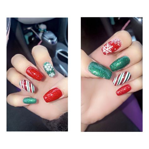 Red Green And Silver Christmas Nails, Christmas Gel Nails Red And Green, Red And Green Striped Nails, Red Green And Gold Christmas Nails, Green Red Christmas Nails, Red Green Christmas Nails, Christmas Nails Red Green, Green And Red Christmas Nails, Christmas Nails Red And Green