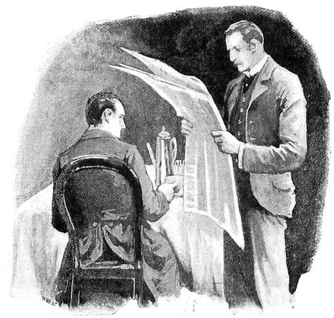 The Five Orange Pips_Watson reads Holmes the latest news about their client John Openshaw, 1891 illustration by Sidney Paget Sidney Paget, Sherlock Holmes Stories, Sherlock Series, Sir Arthur Conan Doyle, Arthur Conan, Conan Doyle, Arthur Conan Doyle, Weird Stories, Baker Street