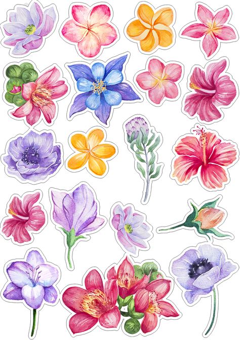 Seni Resin, Homemade Stickers, Tumblr Stickers, Scrapbook Stickers Printable, Flower Printable, Floral Stickers, Bullet Journal Stickers, Scrapbook Journal, Diy Stickers