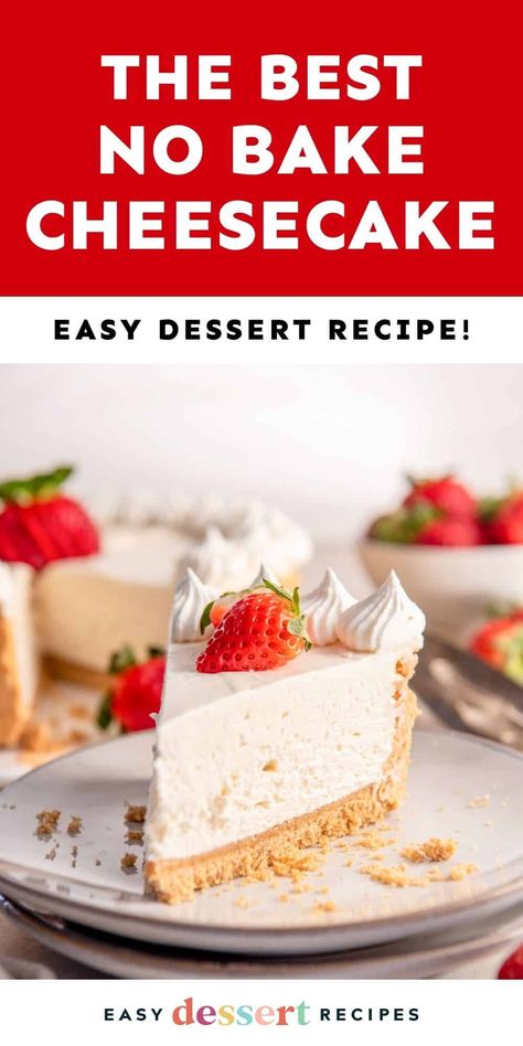 This easy no bake cheesecake is lighter than air-- perfect for when you're feeling lazy or it's too hot to turn on the oven! Fluffy Cheesecake Recipe No Bake, Easiest Cheesecake Recipe, Easy No Bake Cheesecake 4 Ingredients, Jello No Bake Cheesecake Recipes, Cheesecake No Bake Recipes, No Bake Cheesecake Recipes Easy, No Bake Cheesecake Easy, Easy Cheesecake Recipes No Bake, Best No Bake Cheesecake Recipe