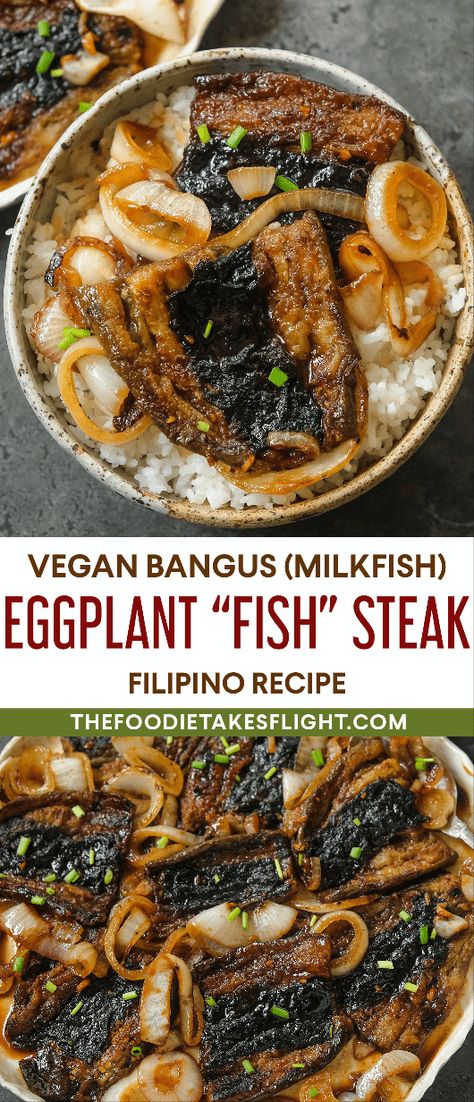 Eggplant Steak, Eggplant Steaks Recipes, Vegan Eggplant Recipe, Eggplant Vegan, Eggplant Vegan Recipes, Filipino Dinner Recipes, Vegan Fish Recipes, Eggplant Recipes Vegan, Asian Eggplant Recipes