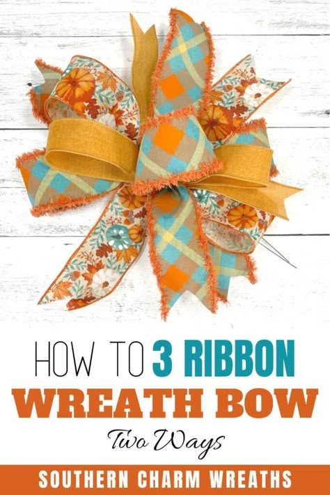 Making Bows For Wreaths, Ribbon Bow Tutorial, Funky Bow, Bow Making Tutorials, Diy Wreath Bow, Wreath Bows, Wreath Ribbon, Bow Diy, Homemade Bows