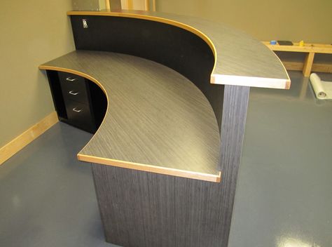 Reception desk within desk Reception Counter Design Ideas, Office Reception Counter Design, Compact Reception Desk, Circular Reception Desk, Luxury Reception Desks, Office Reception Counters, Reception Counter Design, Dance Studio Ideas, Curved Reception Desk