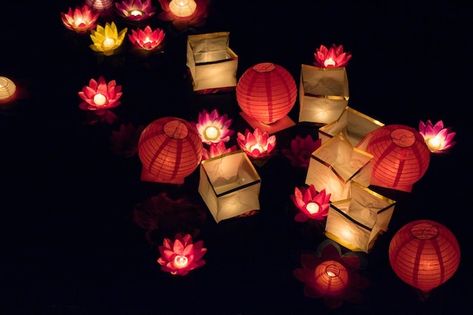 Floating paper lanterns on the water at ... | Premium Photo #Freepik #photo #japanese-festival #lighting-festival #japan-festival #chinese-traditional Floating Paper Lanterns, Lighting Festival, Festival Lighting, Water At Night, Festival Japan, Japan Festival, Japanese Festival, Japanese Lanterns, Floating Lights