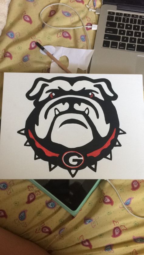 Georgia Bulldogs painting for my cousin. Georgia Bulldogs Painting, Georgia Bulldog Painting, Bulldog Painting Easy, Uga Painting, Georgia Painting, Bulldog Drawing, Ga Bulldogs, Diy Paintings, Doodle Ideas