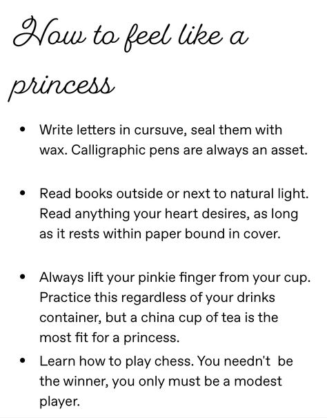 How To Be A Princess Aesthetic, Quaintrelle Aesthetic, How To Act Like A Princess, Im A Princess Quotes, How To Feel Like A Princess, How To Be A Princess, Elegant Lifestyle Aesthetic, Femininity Tips, Briar Beauty