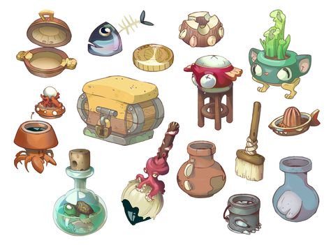 ArtStation - Fun props explorations , Nadia Höllwarth Props Illustration, Pirate Props, Witch Props, The Art Showcase, Props Concept, Art Showcase, Magic Props, Props Art, Dungeons And Dragons Game