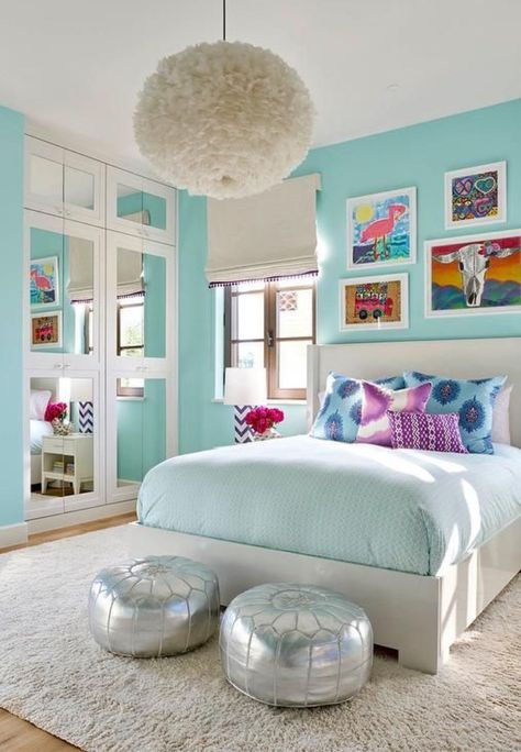 Turquoise Room, Woman Bedroom, Gray Bedroom, Trendy Bedroom, Blue Bedroom, Teen Bedroom, Blue Walls