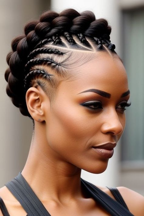 26+ Fierce Mohawk Hairstyles for Women with Short Hair 14 Mohawk Hairstyles For Black Women, Undercut Mohawk, Short Hair Mohawk, Mohawk Hairstyles For Women, Short Mohawk, Women With Short Hair, Burgundy Highlights, Braid Bun, Hair Contouring