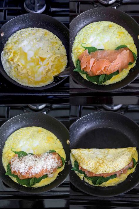 Salmon Omelette Recipe, Salmon Omelette Breakfast, Healthy Smoked Salmon Breakfast, Smoked Salmon Meal Ideas, Salmon Omelette, Bridgerton Brunch, Smoked Salmon Omelette, Smoked Salmon Breakfast, Pescatarian Meals