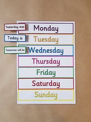 Days of the week Peg Chart, teaching resource, KS1, EYFS, educational | eBay Days Of The Week Activities, Classroom Charts, Classroom Calendar, English Classroom, Kindergarten Learning, Cursive Font, English Activities, Toddler Learning Activities, Days Of The Week