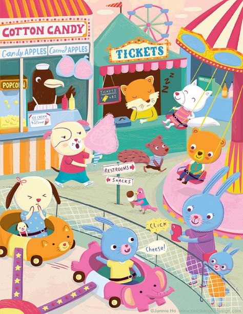 Theme Park Illustration, Poster Design Kids, Illustration Birthday, Carnival Of The Animals, Kids Carnival, Children Park, Picture Books Illustration, Fun Fair, Designer Kids