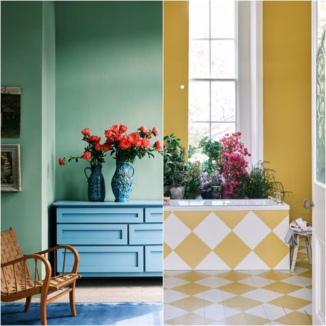 Farrow & Ball's 2022 colour trends are here... Babouche Farrow And Ball, Paint Pairings, School House White, Colour Trends 2022, Dix Blue, Trending Wall Art, Breakfast Room Green, Headboard Shapes, Trending Paint Colors