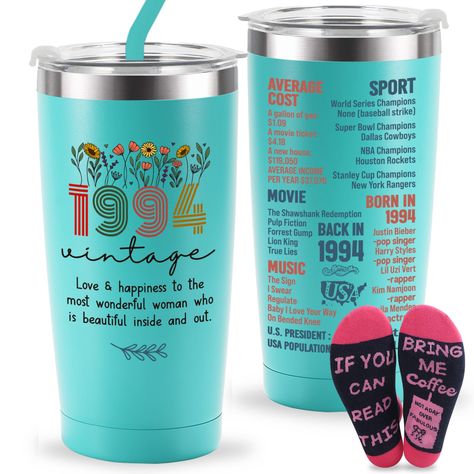 PRICES MAY VARY. 【Unique 30th Birthday Gifts】BdayPtion tumbler cup is specially designed for a 30th birthday gift. The design of the tumbler cup is sleek, with a matte turquoise finish that adds a touch of sophistication. The tumbler cup with silicone straw and cleaning brush and comes with a pair of soft and cozy socks, making it a thoughtful and practical 30th birthday gift set. we deliver it to you in beautiful gift box packaging, you can include it in a gift basket which I believe everyone w 65th Birthday Gifts, A Gift Basket, Bday Gift, 35th Birthday, 65th Birthday, 70th Birthday Gifts, Cozy Socks, Gift Box Packaging, 40th Birthday Gifts