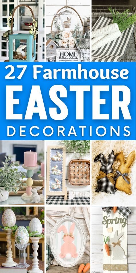 Celebrate spring in style with these beautiful farmhouse Easter decorations! This rustic Easter collection features charming bunny decor, wooden Easter eggs, and pastel colors perfect for creating a warm and inviting atmosphere in your home. Transform your mantel, porch, or centerpieces with these unique and eye-catching Easter decor ideas. Farmhouse Easter Decor Ideas, Easter Front Porch Decorations, Easter Mantle Decor, Diy Easter Decor, Easter Porch Decor, Easter Mantle, Easter Centerpieces Diy, Easter Decor Ideas, Easter Bunny Decor