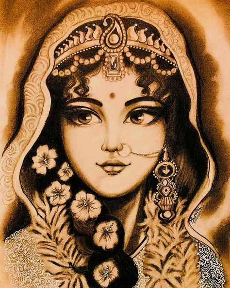 Radha Krishna Vrindavan on Instagram: “Every breath of Srimati Radharani is offered to Krishna’s service, to give Him bliss. Many people confuses this love of Srimati Radharani…” Radharani Sketch, Radha Rani Drawing, Radha Krishna Vrindavan, Radha Drawing, Krishna Vrindavan, Pencil Drawing Inspiration, Srimati Radharani, Radha Raman, Coffee Art Painting