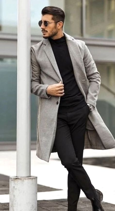 Mens Clothing Styles Streetwear, European Fashion Winter, Winter Outfits For Men, Mens Business Casual Outfits, Men Inspiration, Professional Outfit, Gray Coat, Business Wardrobe, Aesthetic Outfits Men