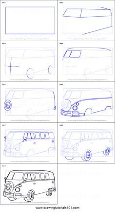 Volkswagen Bus Art, Camper Drawing, Van Drawing, Car Drawing Pencil, Road Drawing, Bus Drawing, Camper Art, Bus Art, Vw Art