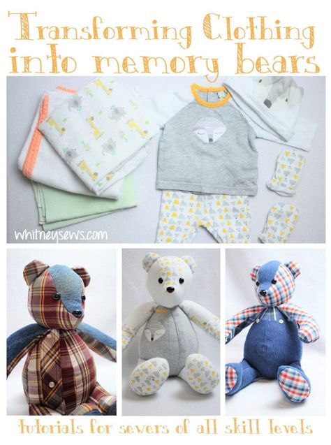 How to Make a Memory Bear from Clothing - Whitney Sews Memory Clothes, Make A Bear, Shirts To Make, Bear Sewing Pattern, Clothing Keepsake, Diy Teddy Bear, Memory Bears Pattern, Teddy Bear Sewing Pattern, Memory Bears