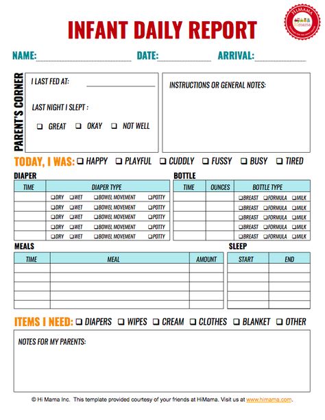 Infant Daily Report, 1 per page Baby Schedule Template, Preschool Daily Report, Daily Report Template, Daycare Daily Sheets, Infant Daily Report, Infant Room Ideas, Daycare Printables, Daycare Schedule, Infant Room Daycare