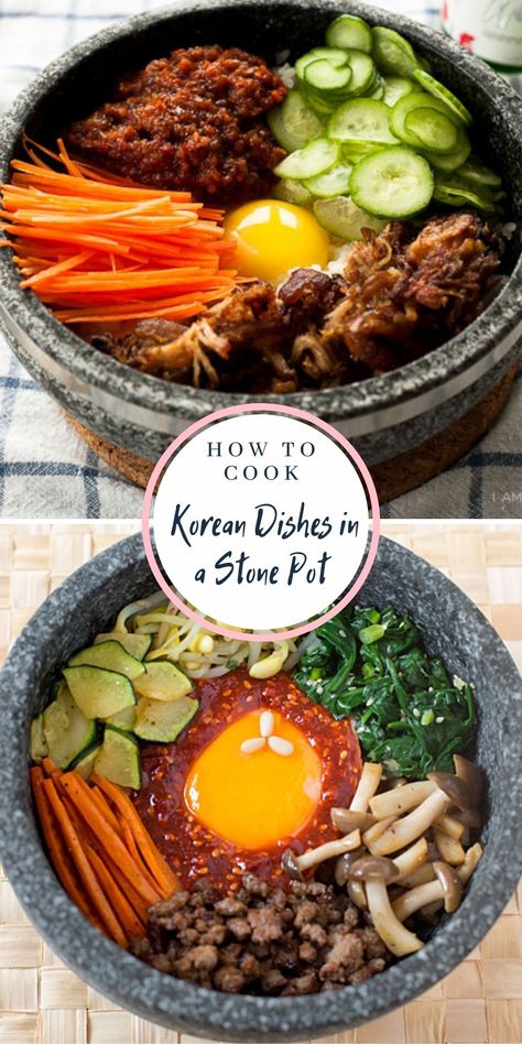 Korean Stone Bowl, Korean Hot Stone Bowl Recipe, Stone Bowl Recipes, Korean Stone Bowl Recipes, Korean Stone Pot Recipes, Dolsot Recipes, Hot Stone Cooking, Kim Chee, Pot Food