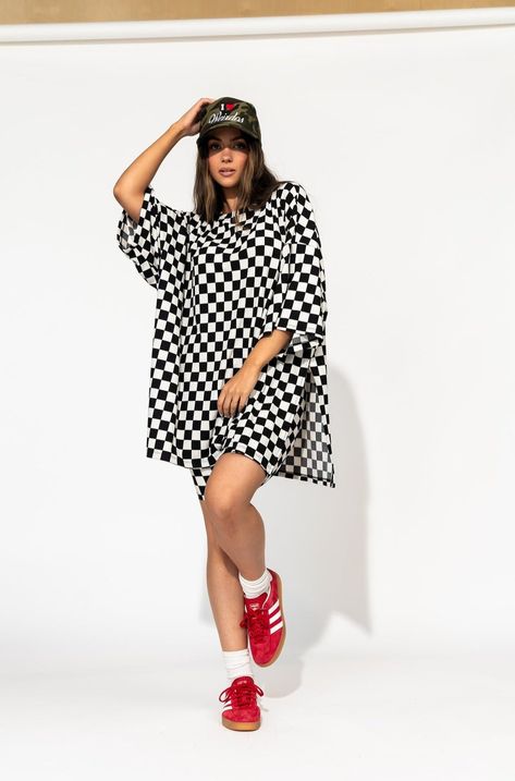 Malone Ribbed Biker Set in Black + White Checkerboard – Dressed in Lala Checkered Dress Outfit, Lounge Wear Summer, Summer Matching Sets, Satin Playsuit, Dressed In Lala, Shorts Biker, 2024 Design, Checkered Dress, Spandex Dress