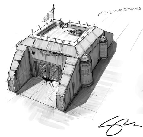 Zombie Gunship: Zombie Safe Bunker Concept Art A Bunker Concept Art, Minecraft Bunker Ideas, Zombie Bunker, Apocalypse Bunker, Bunker Art, Building Concept Art, Bunker Ideas, Scifi Building, Sci Fi Building