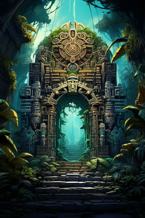 Hidden Temple, Fantasy Mythology, Jungle Temple, Art Niche, Fantasy Realm, Surreal Landscape, Ancient Temple, Lush Forest, Jungle Art