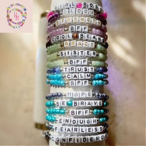 Customizable Beaded Elastic Stretch Word Bracelet Design | Etsy Word Bracelets Beads, Cute Words To Put On Beaded Bracelets, Cute Sayings For Bracelets, Beaded Word Bracelet, Bead Bracelets With Words, Bracelet Names Ideas, Bead Bracelets Words Ideas, Bead Bracelet Words Ideas Edgy, Bead Bracelet Words Ideas Bad