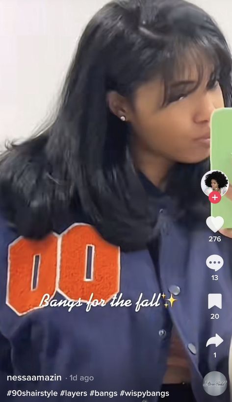 90s Bangs Hairstyles Black Women, Chinese Bangs Black Women Natural Hair, 90s Bangs Black Women, Silk Press With Bangs Natural Hair, Black Straight Hair Styles, Silk Press Natural Hair Mid Length, Short Layers Black Women, Cute 90s Hairstyles For Short Hair, Round Face Black Women Hairstyles