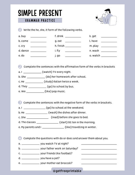 Simple Present Worksheet Present Simple Tense Exercises, Simple Present Worksheet, Present Tense Worksheets, Tenses Worksheet, Simple Tenses, Simple Present Tense Worksheets, Tense Worksheet, Present Simple Tense, Simple Present Tense