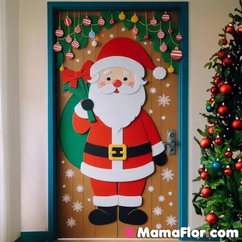 Christmas Decor Ideas Santa Claus, Santa Claus Door Decorations For School, Santa Door Decoration, Christmas Door Decor Ideas, Christmas Board Decoration, Christmas Crafts Kids Ornaments, Chrismas Crafts, Santa Claus Crafts, Door Decorations Classroom Christmas