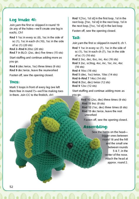 Welcome to Dover Publications Amigurumi Triceratops, Dinosaur Amigurumi, Crochet Dinosaur Patterns, Confection Au Crochet, Crochet Dinosaur, Pola Amigurumi, Crochet Dragon, Haken Baby, Dinosaur Pattern