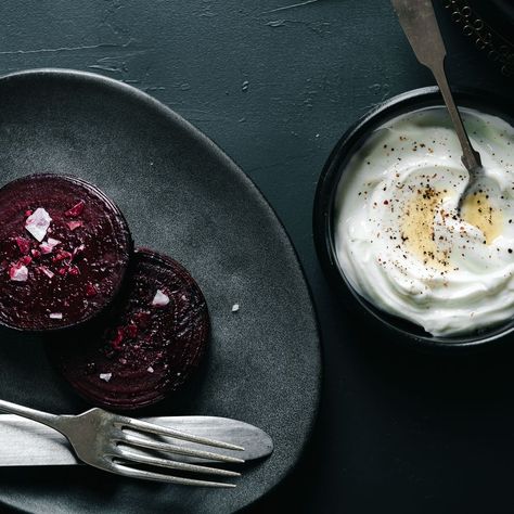 Seared Beet Steaks with Skyr recipe on Food52 Skyr Recipe, Flaky Salt, Slices Recipes, Veggie Side Dishes, Plain Yogurt, Mixed Berries, Iron Pan, Side Recipes, Veggie Sides